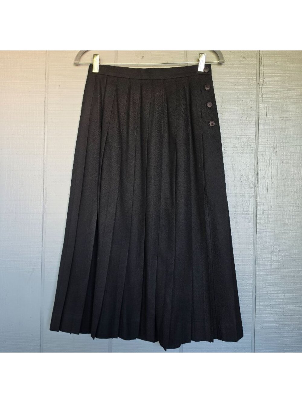 Talbots Petites Vintage Black Wool Pleated Midi Skirt 8P Made in USA Old Money
